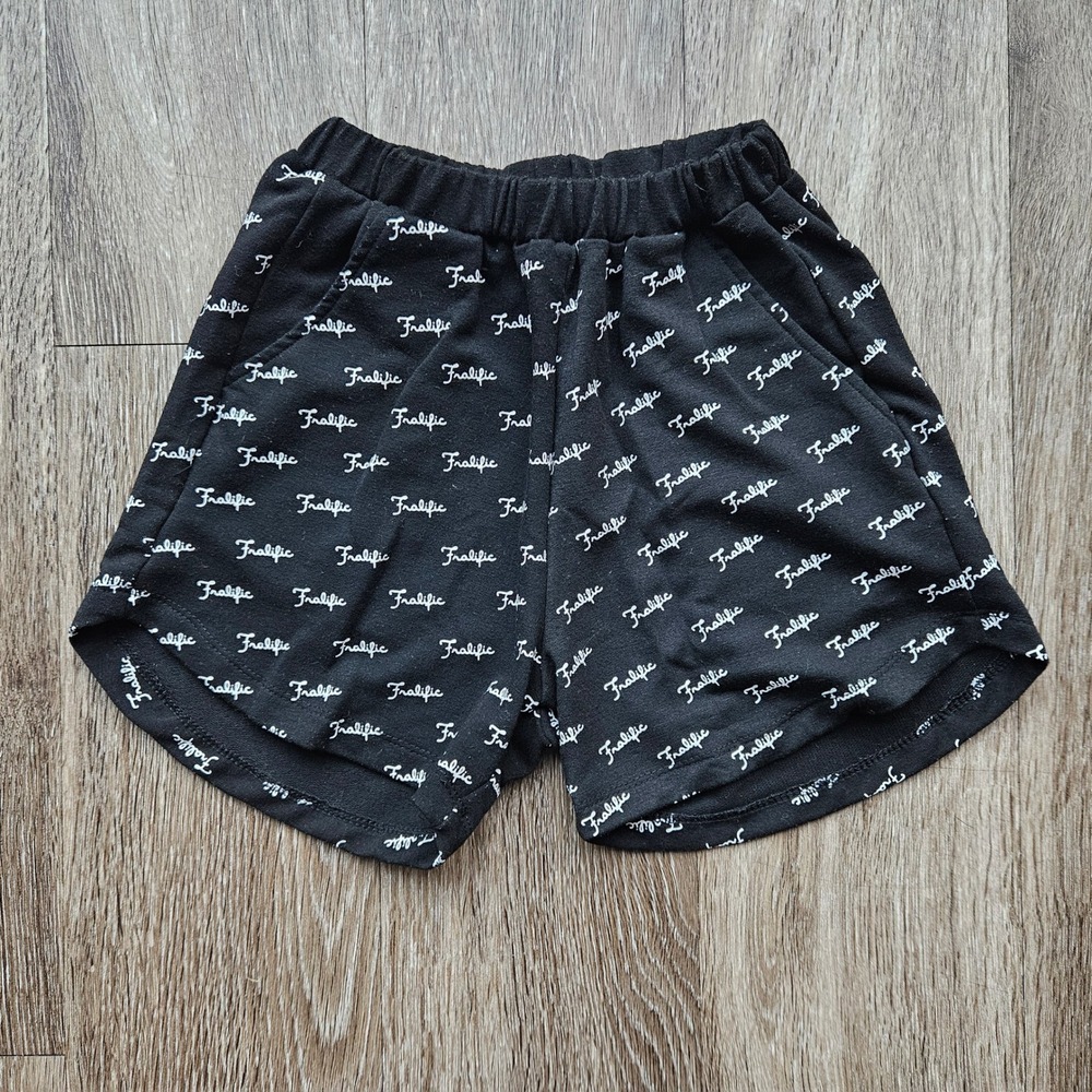 Fralific Kids Black Script Logo Print French Terry Athletic Shorts Size 10 US